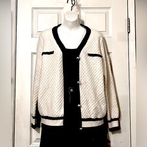 Vintage Cardigan Cream & Black Button Down Sweater Sz L